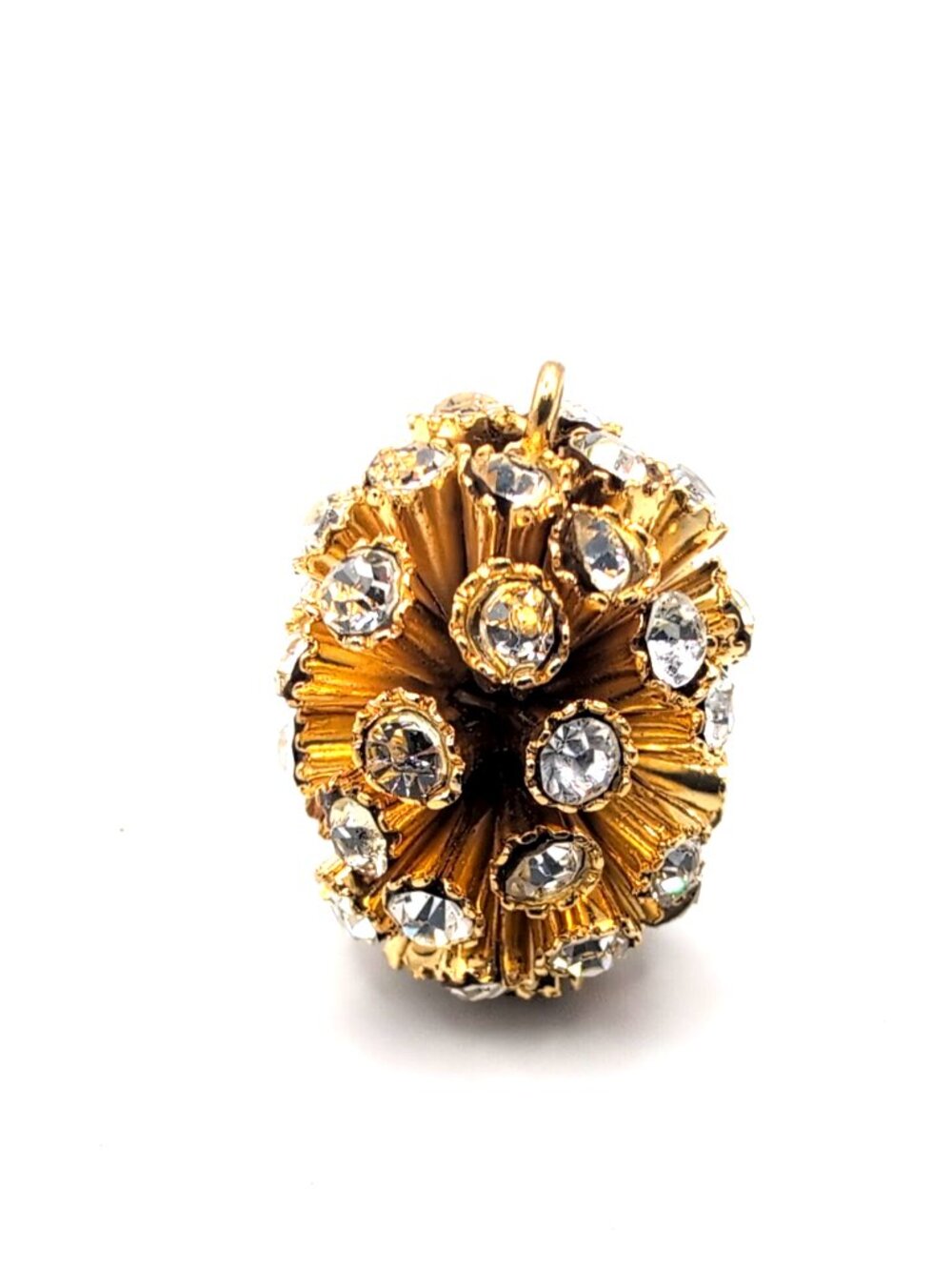 Vintage MCM Retro Gold Tone and Crystal "Burst" Design Pendant 1.25" Long VGC